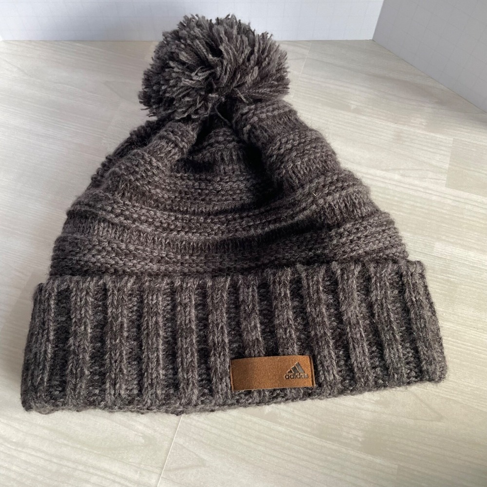 Adidas Beanie Women's OSFM Heather Gray Twilight Ballie Pom Winter Cap Hat